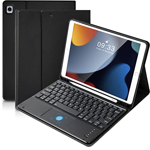 SOPPY Custodia per tastiera con touchpad per iPad 9a generazione 2021, 8a generazione 2020, 7a generazione 2019 10,2, iPad Air 3 e Pro 10,5, tastiera wireless rimovibile, cover sottile, con slot per