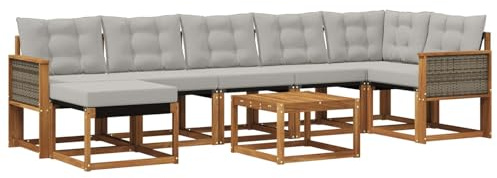 vidaXL Outdoor-Sofagarnitur mit Kissen 8 pcs Natürlich und Hellgrau, Moderne Minimalistische Gartenlounge, Robuste wetterfeste Möbel, Bequeme Texilene Couch, Sitzplatz für den Garten