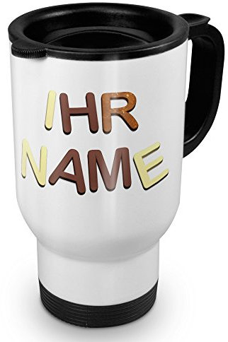 printplanet® Thermobecher weiß mit Namen personalisiert - Motiv Schokoladenbuchstaben individuell gestalten - Coffee to Go Becher, Thermo-Tasse