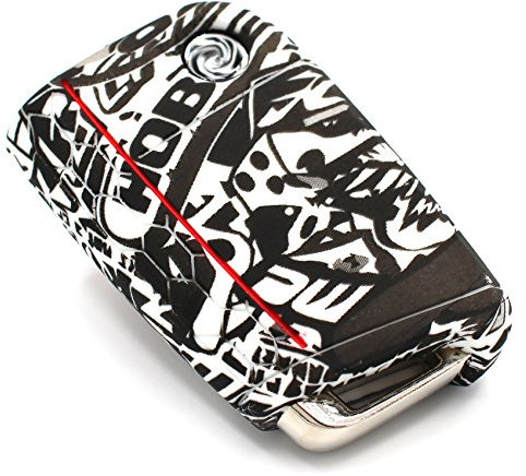 Finest Folia Schlüssel Hülle VB für 3 Tasten Auto Schlüssel Silikon Cover Schlüsselhülle Etui Schutzhülle (Stickerbomb Schwarz Weiß)