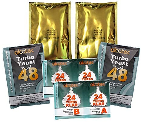 2X Alcotec 48 Turbo Yeast, TurboKlar & Liquid Carbon Homebrew Vodka Spirit