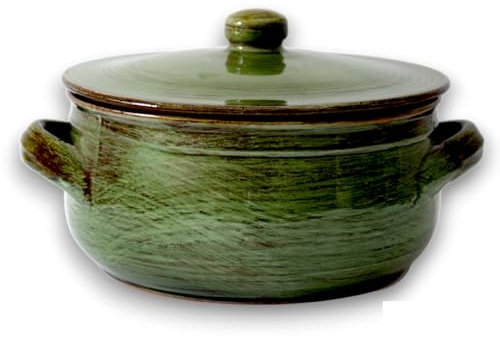 Colì, Tegame in Terracotta con Coperchio, Artigianale, Verde Terre Antiche, Diametro 20 cm