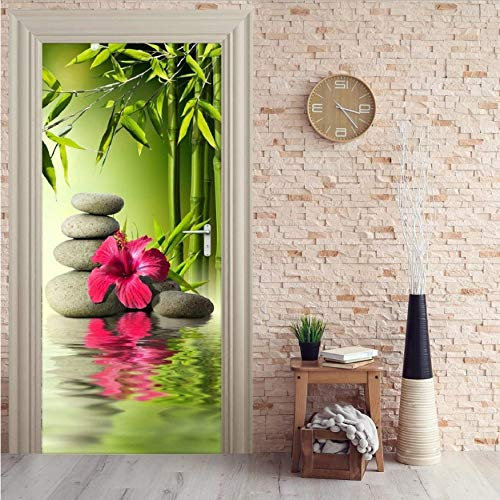 NNNGTAOCER Tür Wandbild Zen Bambus Steine 3D Wandtattoo Wand Deco Foto Selbstklebende Türaufkleber 77X200cm Türaufkleber