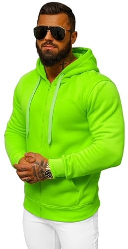 OZONEE Herren Hoodie Sweatjacke Kapuzenpullover Sweatshirt Farbvarianten Kapuzenjacke Kapuzenpulli mit Reißverschluss Langarm Sport Style Casual Fitness Training Basic J.Style 2008 GRÜN-NEON L