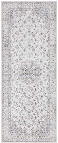 Elle Decoration Nain Orientalischer Teppich - Kurzflor Vintage-Look Orientalisch Ornamente-Muster Klassischer Orientteppich für Wohnzimmer Esszimmer Flur oder Schlafzimmer Hellgrau, 80x200cm