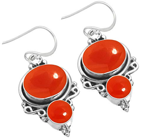 Jeweloporium Orange Karneol Tropfen Silber Ohrring, 925 Sterling Silber Ohrring für Frauen, Echter ovaler Edelstein Handgefertigter Schmuck