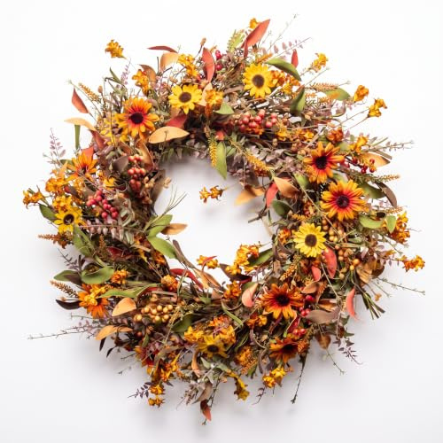 JINGHONG Herbstkränze für Haustür, 61 cm, künstlicher Herbstkranz, großer Herbstkranz für draußen, Ernte, Erntedankfest, Dekor