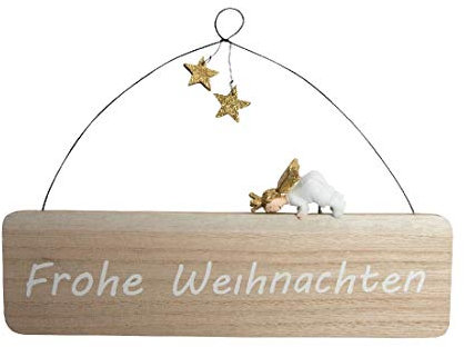 Holzschild Frohe Weihnachten I weiss gold I mit Glitzer I 25x16,5cm I 1 Stück