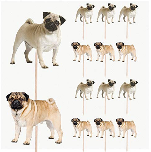 AK Giftshop Pug Dogs Birthday Party Food Cupcakes Picks Decorations Toppers (Pack of 14)