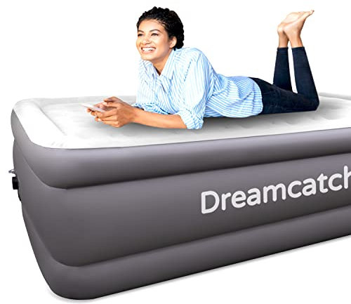Dreamcatcher Premium Inflatable Mattress King Air Bed 203x152x46cm. Dark Grey Blow Up Bed Air Mattress with Built in Electric Pump & Airbed Storage Bag Included