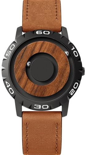 EUTOUR Uhren Herren Herrenuhr Magnet Uhr kein Glas Kugellager Quarz Armbanduhr für Männer mit Leder Armband - 40mm