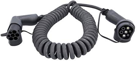 KS Tools 117.7350 Cavo di ricarica a spirale efuturo tipo 2 su connettore tipo 2, 1 fase, fino a 7,4 kW, 32 A, 230 V, modalità 3, 8 metri