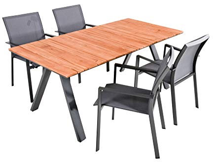 5-TLG. Teak Tischgruppe Davina Set Garten Sitzgruppe Outdoor Grau Holz Möbel