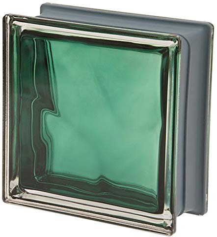 Bloc de verre métallisé émeraude ondulé, 19 x 19 x 8 cm