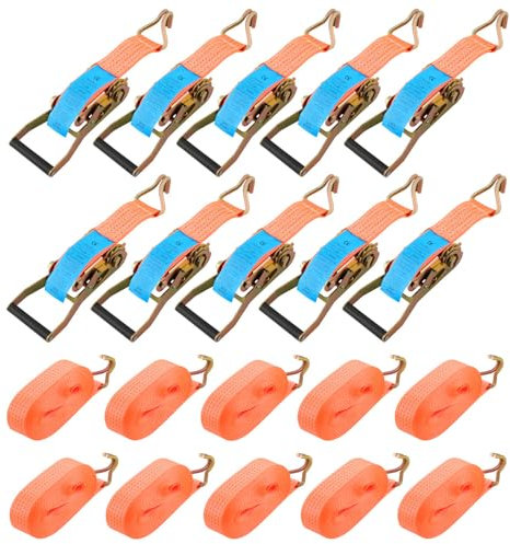 maXpeedingrods 10x Tie Down Ratchet Strap 11000lb Break Strength Wheel Straps 5T x 10m x 50mm Heavy Duty Lashing Strap Lorry Securing Straps with Handle and Metal J Hook Tensioning Belts 5000 kg