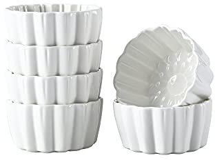 Ceramic Ramekins 6 oz (about 170.1g) Ramekins oven-safe crème brûlée,and Soufflé Bake safe,Dishwasher and microwave safe, cute-shaped,6 piece set,white