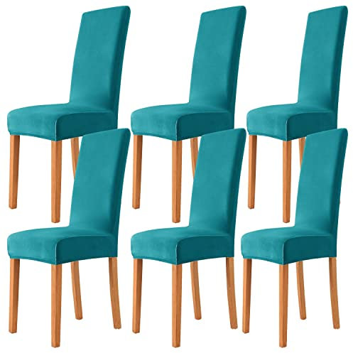 Morwealth 4er 6er Set Stuhlhussen, Stuhlbezug für Esszimmer Waschbar Samt Stretch Stuhl hussen Universal Stuhlüberzüge für Hotel, Zeremonie, Bankett Hochzeit Party Deko (Türkis, 6)