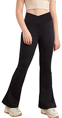Girl's Leggings Cross High Waisted Flare Pants Yoga Bootcut Pants Solid Color Full Length Bell Bottoms 9-10 Years