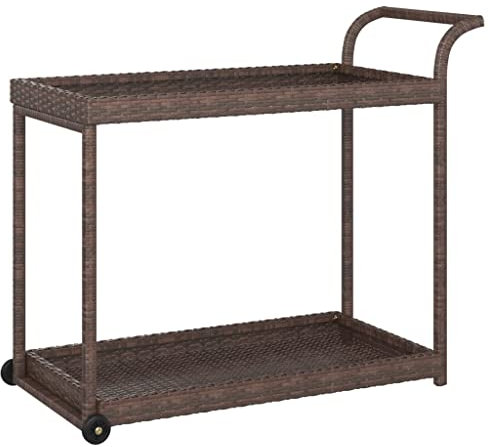 vidaXL Chariot de Bar Chariot de Rangement Chariot Roulant de Service Jardin Patio Cuisine Extérieur Marron 100x45x83 cm Résine Tressée