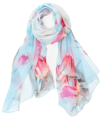 LEIDAI Frauen Seidenschal Elegante Leichte Lange Version in Blau mit Farbverlauf 100% Seide Sonnenschutz Anti Allergische Chiffonschal (15#)