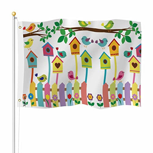 Yekiua Vogel- und Volierenflagge, 91x152 cm, Blumen-Vogelhaus, Baum, Schmetterling, Frühling, Sommer, UV-geschützt, Banner, langlebig, für drinnen und draußen, mit Messingösen, lebendige Farben, bunt