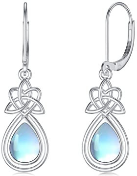 Mondstein Ohrringe Silber 925 Hängend Keltische Knoten Ohrringe Tropfen Ohrringe Leverback Ohrringe Mondstein Schmuck für Frauen Mädchen Geburtstag
