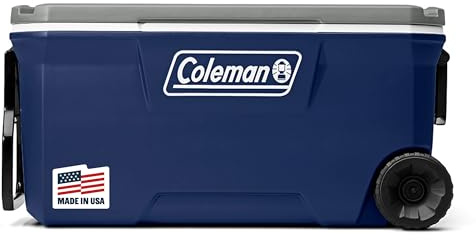 Coleman Classic Series Insulated Portable Rolling Cooler with Wheels, Leak-Resistant Outdoor Hard Cooler Keeps Ice up to 5 Days, 100-Quart