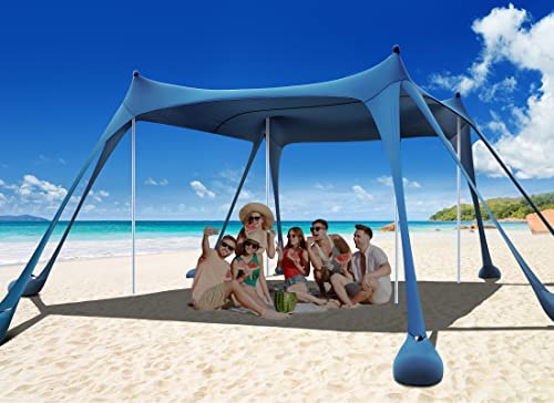 Strandzelt Sonnenschutz, Osoeri 3,0 x 3,0 m Camping Strand Shade UPF50+ mit Sandschaufeln, Erdnägel & Stabilitätsstangen, Outdoor Schatten für Campingausflüge, Angeln, Hinterhofspaß oder Picknicks