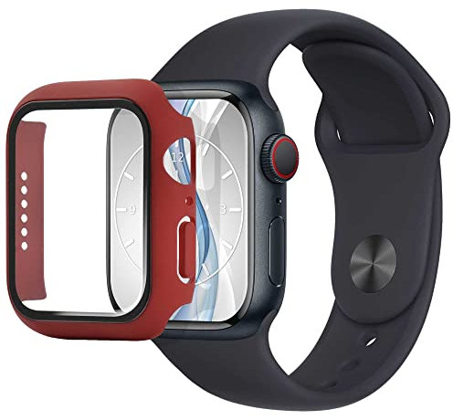 Custodia compatibile con Apple Watch 3 (42 mm) – rosso vino – Pellicola protettiva integrata in vetro temperato – Protezione completa Bumper Caso Custodia protettiva in vetro temperato
