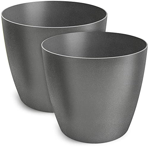 TULMERO Blumentopf matt, Pflanzkübel aus Übertopf Kunststoff Dekorativer Topf für, groß und klein Pflanzen, 2er-Set blumenkübel, blumenkübel kräutertopf, (2 Pack) Graphit, ø 14 cm