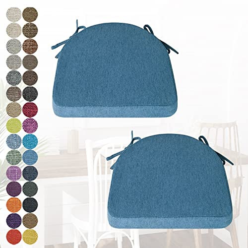 PHUSTJKL 2er Set Stuhlkissen Halbrund Stuhlauflage mit Bändern für Esszimmer, Waschbare rutschfest Sitzkissen mit Reißverschluss für Indoor Zuhause Büro Küche (40x38x38x5cm Navy Blau)