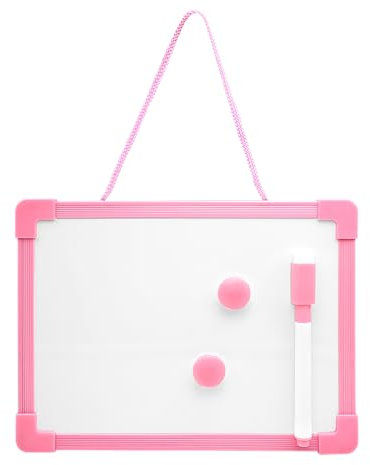 Powersell Mini tableau blanc magnétique effaçable avec marqueur noir, effaçable et 2 aimants – 15 x 20 cm multicolore – Pour enfants, dessin, école, maison, bureau, chambre, studio (rose)