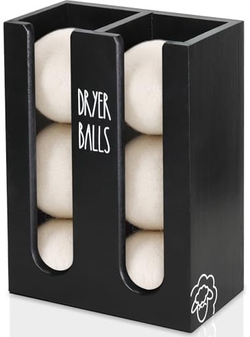 Ukonvi Magnetic Dryer Ball Holder for Laundry Room Organization, Wood Dryer Ball Container Wall Mount, Dryer Balls Organizer for Laundry Room Storage, Laundry Wool Dryer Ball Dispenser Basket (Black)
