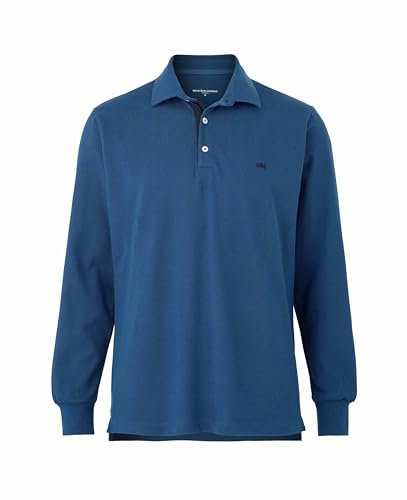 THE SAVILE ROW COMPANY LONDON Men's Classic Fit Cotton Pique Long Sleeve Polo Shirt - Denim Blue - XXL