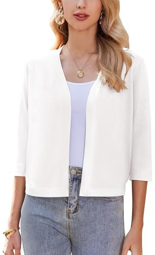 Zeagoo Elegante Bolero da Donna Festivo Aperto Frontale Bolero Giacca Corta Cardigan Abito Top per Autunno Primavera Bianco XL