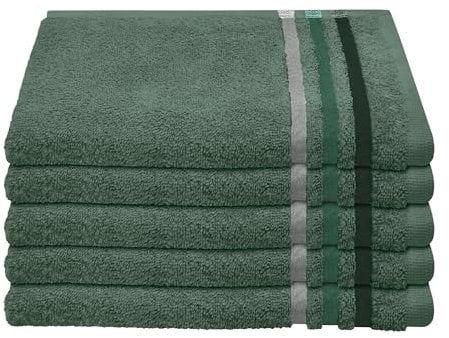 Schiesser Frottier Gästetuch Skyline Color im 5er Set | 100% Baumwolle aus nachhaltiger Produktion | saugstark, weich, farbecht | 30x50cm | Dunkelgrün