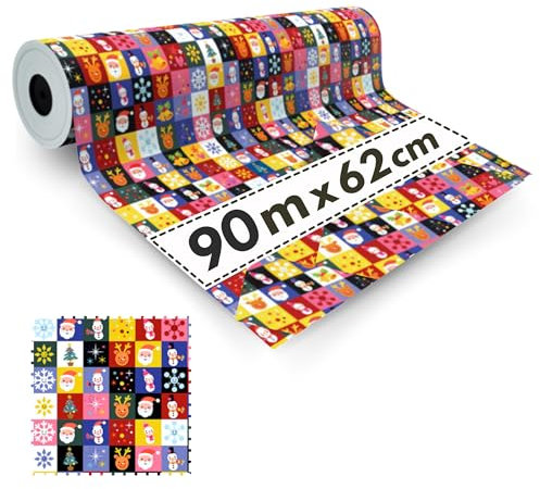 1x Rouleau de Papier Cadeau Christmas Characters 62cmx90m - Papier d'emballage pour Noël, Papier D'emballage de Noël, Recyclé