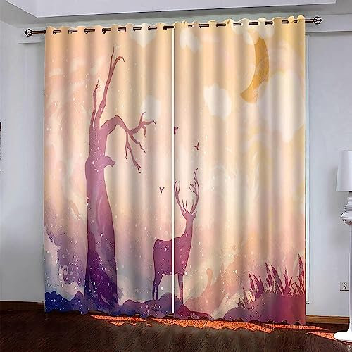Vorhang Blickdicht Ösenschal Verdunkelungsvorhang Digitaldruck 3D Abstrakter Lila Hirsch Gardinen Wohnzimmer Schlafzimmer Thermovorhang Deko Vorhäng