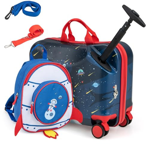 SOARS Kinderkoffer & Rucksack 18”+12”, Reisekoffer mit Rollen & Teleskopgriff, Trolley Kinder, Kindergepäck, Hartschalenkoffer, Kindertrolley für Jungen und Mädchen (Astronaut)
