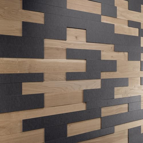 Panneaux muraux acoustiques en chêne et feutre, panneaux muraux 3D, chêne texturé, revêtement en bois, design mural en bois, modèle OZO Acoustic Slate (1 m2)