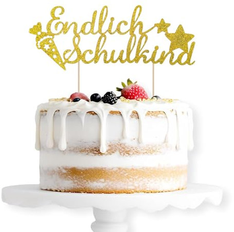 ALEGRE Endlich Schulkind Cake Topper Gold, Glitzer Schulanfang Tortendeko Einschulung Torten Deko, Schulkind 2025 Kuchen Deko, Zuckertüte Kuchendeko für Junge Mädchen Schuleinführung Party Dekoration