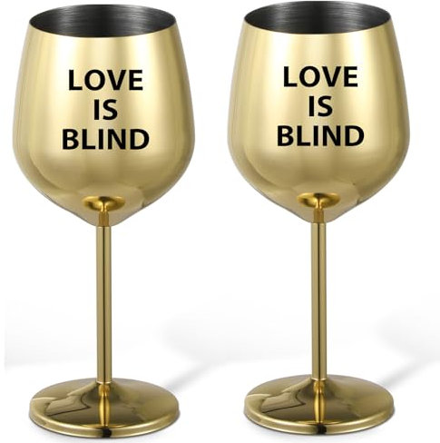 LEBEMPEL Weingläser mit Aufschrift Love is Blind, goldfarben, 2 Stück