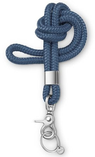 Dinalu Neck Lanyard silber, Halskette-Schlüssel-Band, Schlüssel-Anhänger lang, Umhängeband mit Ring und Karabiner für Schlüssel, Schlüsselkette jeans-blau