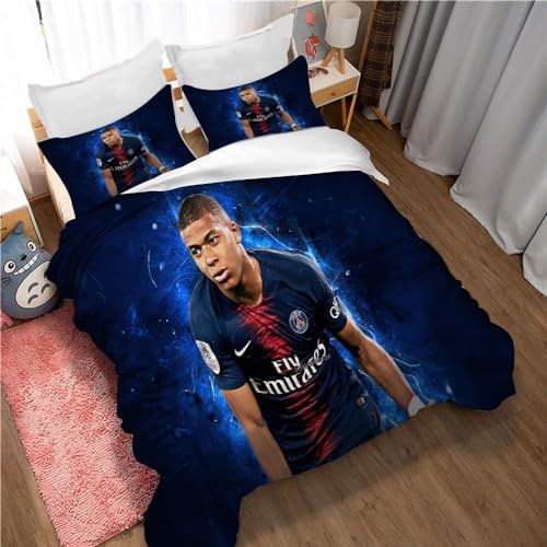 Ste-X Bettbezug Für Kinder, Kylian Mbappé, Bettwäsche-Set, 220 X 240 cm, Schlafzimmerdekoration Mit 2 Kissenbezügen (135x200cm,Mbappé 02)