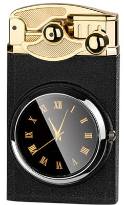 Watch Lighetr, Feuerzeug mit doppelter direkter Flamme, winddichtes aufblasbares Feuerzeug, mit Uhr, verstellbare Flammengröße, Füllloch aus reinem Kupfer, Geschenk for Männer und Frauen /1294