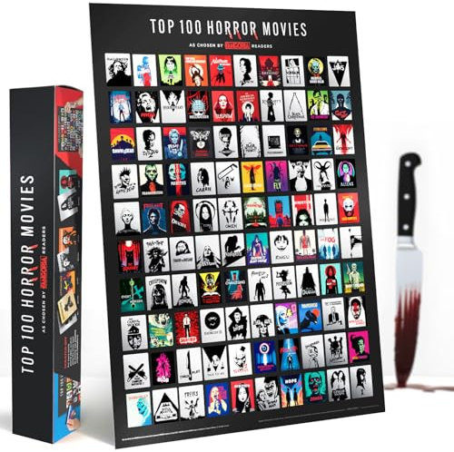 Curious Charts Offizielles Fangoria-Horror-Film-Poster zum Rubbeln, Top 100 Horrorfilme, 41,9 x 59,4 cm, Halloween-Wanddekoration, Filmliebhaber, Geschenk und Sammlerstück, hochwertige Materialien,