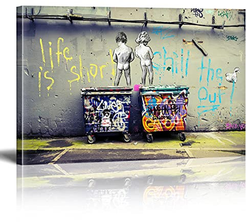 OVKLCT Banksy Bilder Leinwand Life is Short Graffiti Street Pop Art Bilder XXL Groß Wohnzimmer Wand Deko Kunstdrucke Leinwand Bilder Hochwertige Artwork Rahmenlos (70x50 cm)