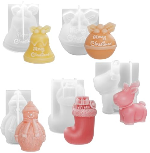 LANSKYLAN 5 Stück Silikonformen Gießformen Weihnachten Kerzenformen zum gießen silikon Kerzen formen Handgefertigte Kerzen gießen Kinder Kerzen Selber Machen set Kerzengießformen für Weihnachten Deko