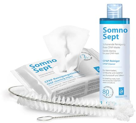 CPAP-Reinigungsset SomnoSept (SomnoSept 400ml, SomnoSept Reinigungstücher 72 Stück, oxyhero brush 19 mm) – Hochwertiges Rundum-sorglos-Reinigungspaket