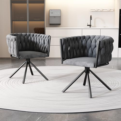 Merax Drehstuhl 2er Set, Moderne Esszimmerstuhl aus Samt, Armlehnstuhl Drehbar mit Metallbeinen, für Esszimmer, Wohnzimmer, Schlafzimmer, Grau